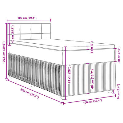 vidaXL Boxspring met matras fluweel lichtgrijs 100x200 cm