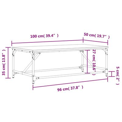 vidaXL Salontafel 100x50x35 cm bewerkt hout zwart