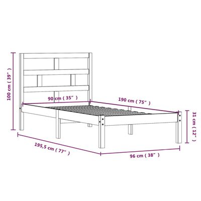 vidaXL Bedframe massief hout wit 90x190 cm