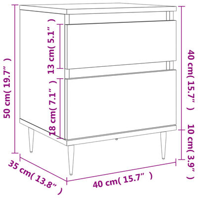 vidaXL Nachtkastjes 2 st 40x35x50 cm bewerkt hout bruin eikenkleur