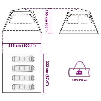 vidaXL Koepeltent 4-persoons snelontgrendeling groen