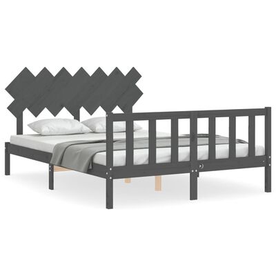 vidaXL Bedframe met hoofdbord massief hout grijs