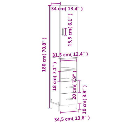 vidaXL Hoge kast 34,5x34x180 cm bewerkt hout sonoma eikenkleurig