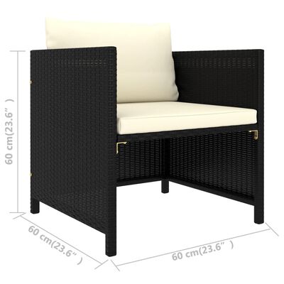 vidaXL 4-delige Loungeset met kussens poly rattan zwart