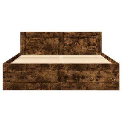 vidaXL Bedframe met hoofdeinde bewerkt hout gerookt eiken 140x200 cm