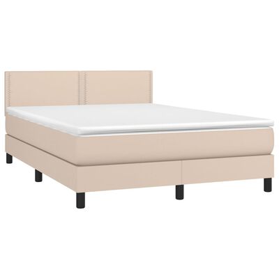 vidaXL Boxspring met matras kunstleer cappuccinokleurig 140x190 cm