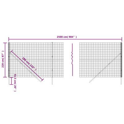 vidaXL Draadgaashek 2,2x25 m gegalvaniseerd staal antracietkleur