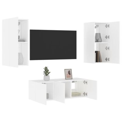 vidaXL 4-delige Tv-wandmeubelset met LED-verlichting bewerkt hout wit