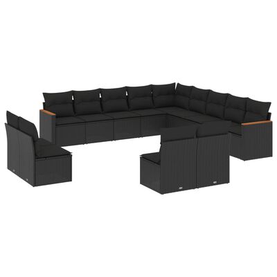 vidaXL 13-delige Loungeset met kussens poly rattan zwart