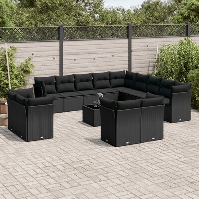 vidaXL 14-delige Loungeset met kussens poly rattan zwart