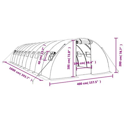 vidaXL Tuinkas met stalen frame 40 m² 10x4x2 m groen