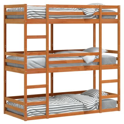 vidaXL Stapelbed 3-persoons massief grenenhout wasbruin 90x190 cm