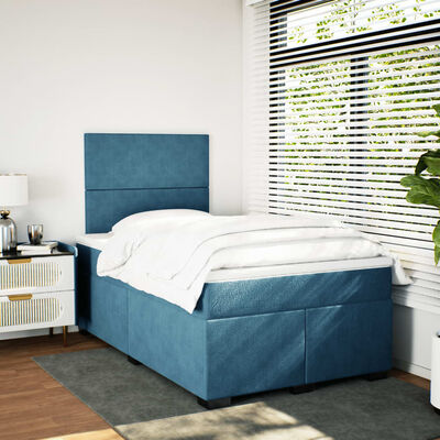 vidaXL Boxspring met matras fluweel blauw 120x200 cm