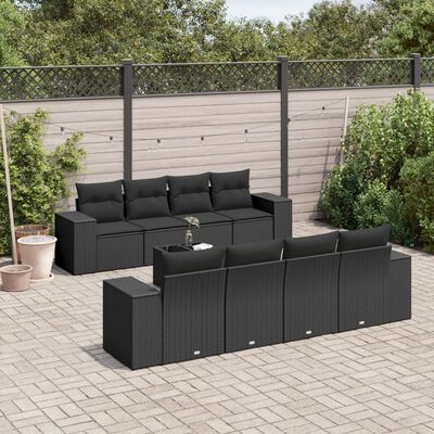 vidaXL 9-delige Loungeset met kussens poly rattan zwart