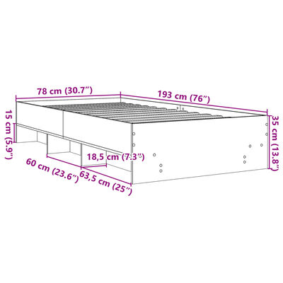 vidaXL Bedframe zonder matras bewerkt hout bruin eikenkleur 75x190 cm