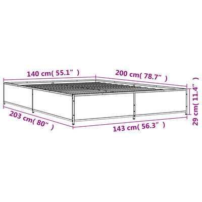 vidaXL Bedframe bewerkt hout metaal bruin eikenkleur 140x200 cm