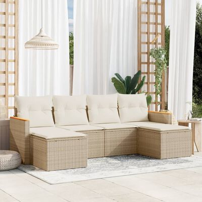 vidaXL 6-delige Loungeset met kussens poly rattan beige