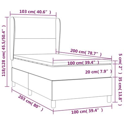 vidaXL Boxspring met matras en LED stof crèmekleurig 100x200 cm