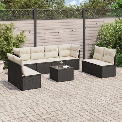 vidaXL 9-delige Loungeset met kussens poly rattan zwart