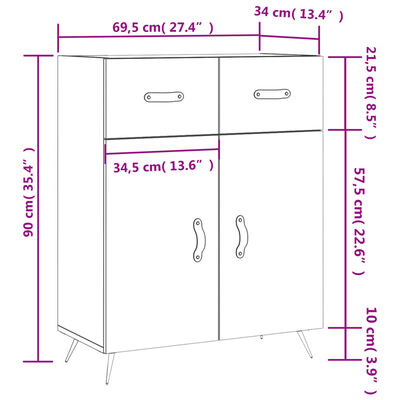 vidaXL Dressoir 69,5x34x90 cm bewerkt hout zwart