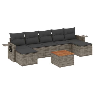 vidaXL 8-delige Loungeset met kussens poly rattan grijs