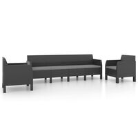 vidaXL 3-delige Loungeset met kussens PP rattan antracietkleurig