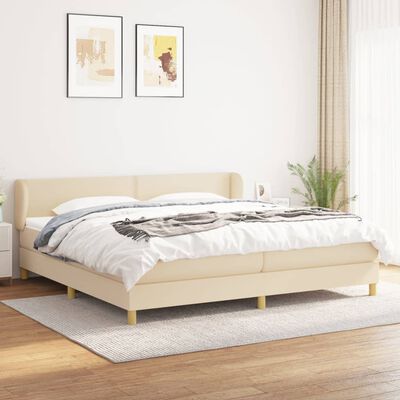 vidaXL Boxspring met matras stof crèmekleurig 200x200 cm