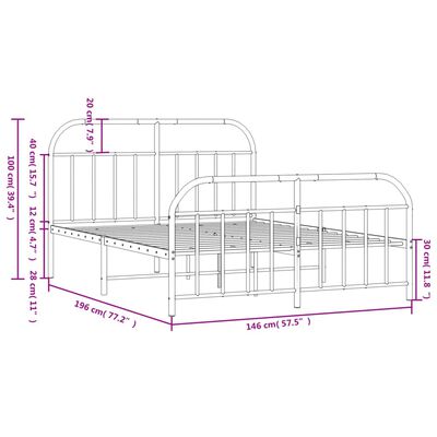 vidaXL Bedframe met hoofd- en voeteneinde metaal zwart 140x190 cm