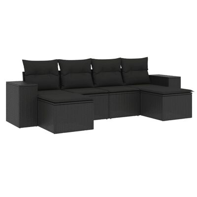 vidaXL 6-delige Loungeset met kussens poly rattan zwart