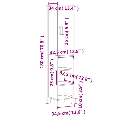 vidaXL Hoge kast 34,5x34x180 cm bewerkt hout betongrijs