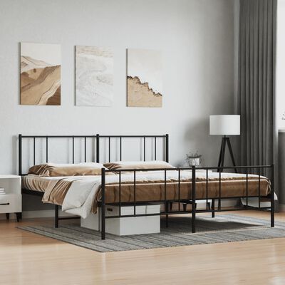 vidaXL Bedframe met hoofd- en voeteneinde metaal zwart 183x213 cm