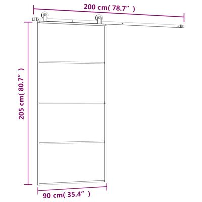 vidaXL Schuifdeur met beslag 90x205 cm ESG-glas en aluminium