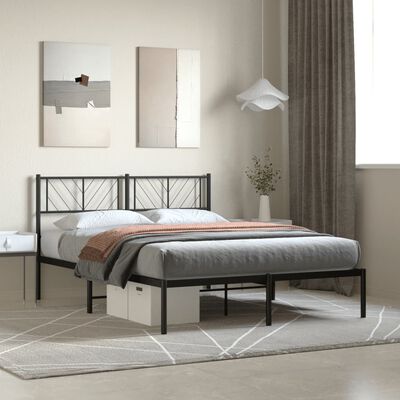 vidaXL Bedframe met hoofdbord metaal zwart 150x200 cm