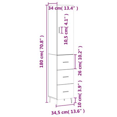 vidaXL Hoge kast 34,5x34x180 cm bewerkt hout bruin eikenkleur