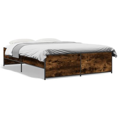 vidaXL Bedframe bewerkt hout metaal gerookt eikenkleurig 120x190 cm