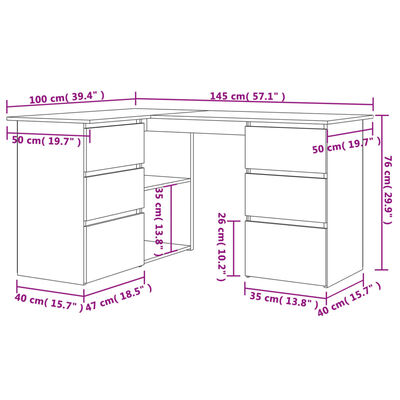 vidaXL Hoekbureau 145x100x76 cm bewerkt hout gerookt eikenkleurig