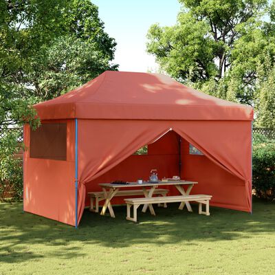 vidaXL Partytent inklapbaar pop-up met 4 zijwanden terracottakleurig