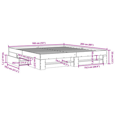 vidaXL Bedframe bewerkt hout betongrijs 180x200 cm