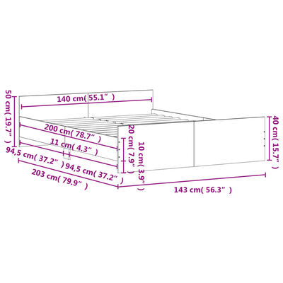 vidaXL Bedframe met hoofd- en voeteneinde sonoma eikenkleur 140x200 cm