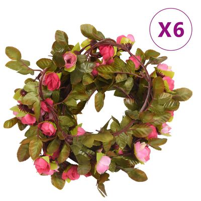 vidaXL Kerstslingers met bloemen 6 st 215 cm rozenroze