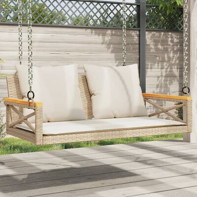 vidaXL Schommelbank met kussens 109x62x40 cm poly rattan beige