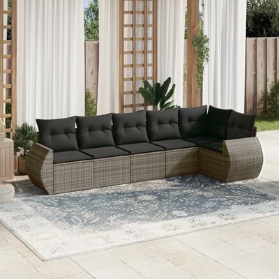 vidaXL 6-delige Loungeset met kussens poly rattan grijs