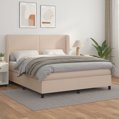 vidaXL Boxspring met matras kunstleer cappuccinokleurig 180x200 cm