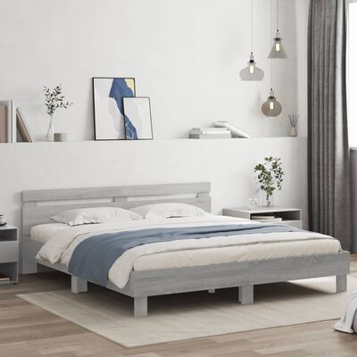 vidaXL Bedframe met hoofdeinde bewerkt hout grijs sonoma 180x200 cm