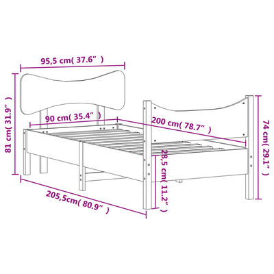 vidaXL Bedframe zonder matras massief grenenhout wit 90x200 cm