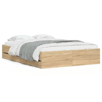 vidaXL Bedframe met lades bewerkt hout sonoma eikenkleurig 135x190 cm