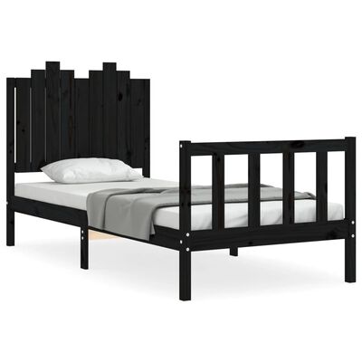 vidaXL Bedframe met hoofdbord massief hout zwart 90x200 cm