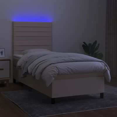 vidaXL Boxspring met matras en LED stof crèmekleurig 90x190 cm