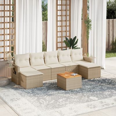 vidaXL 8-delige Loungeset met kussens poly rattan beige