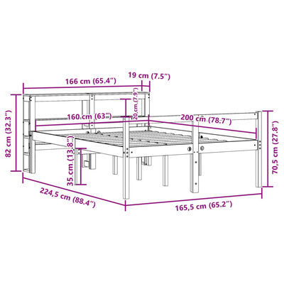 vidaXL Bedframe met hoofdbord massief grenenhout wasbruin 160x200 cm